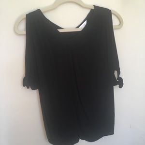 Black off shoulder flowy top with tie sleeves